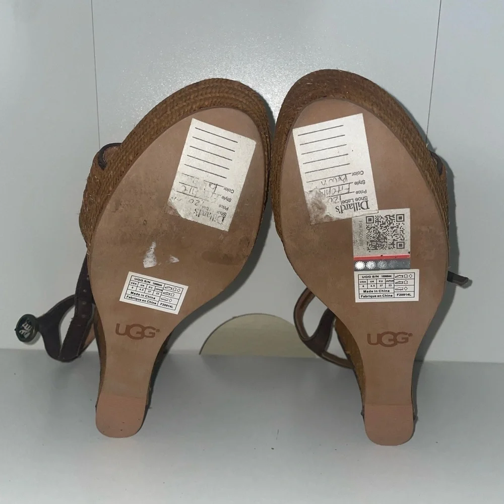 Ugg edges woven wedges brown summer wedges ankle strap heels